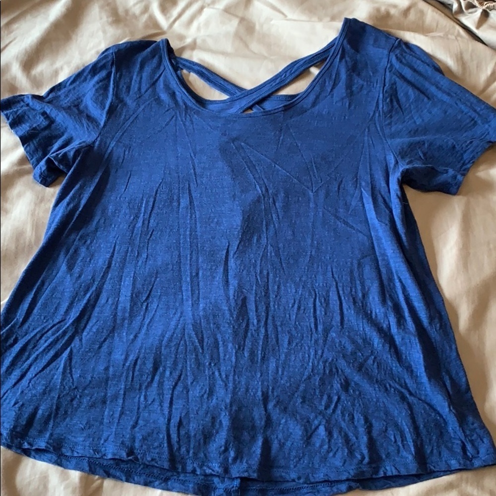 Top, Naturals, blue, cross back. Size Large